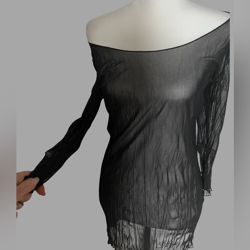 Sheer black net (stretchy) long sleeve T-shirt/tunic